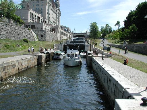 boats moving down the locks